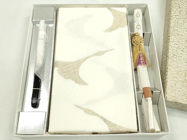 平和屋着物●和装小物　帯締め・帯揚げ・扇子セット　礼装用　飛鶴文　金糸　亀房付き　逸品　未使用　CAAX8180ju