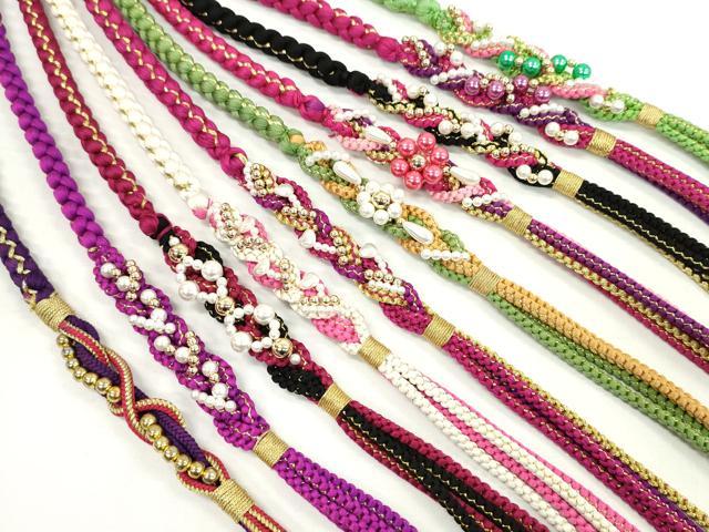 平和屋着物●和装小物 振袖用飾り付き帯締め１０本セット パール 花 ハート 金糸 逸品 CAAX8197ju
