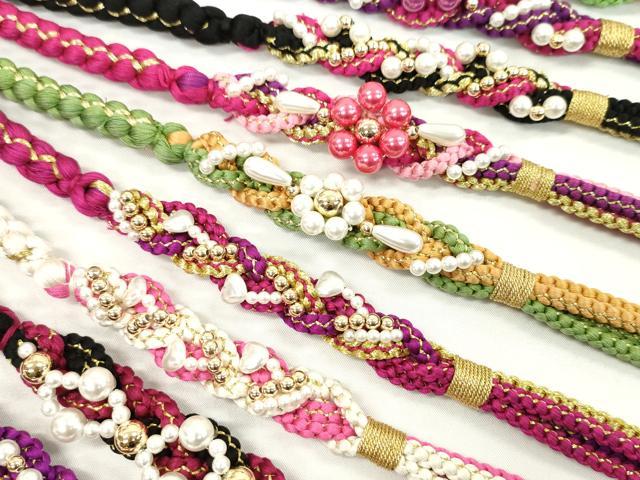 平和屋着物●和装小物 振袖用飾り付き帯締め１０本セット パール 花 ハート 金糸 逸品 CAAX8197ju