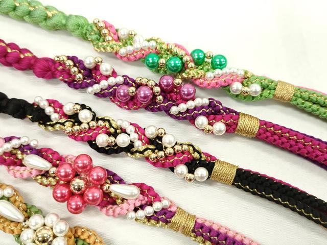 平和屋着物●和装小物 振袖用飾り付き帯締め１０本セット パール 花 ハート 金糸 逸品 CAAX8197ju