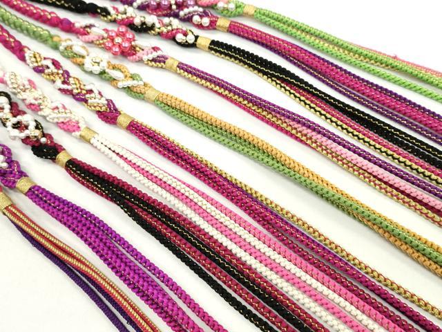 平和屋着物●和装小物 振袖用飾り付き帯締め１０本セット パール 花 ハート 金糸 逸品 CAAX8197ju