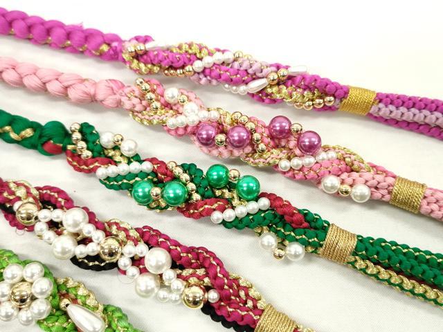 平和屋着物●和装小物 振袖用飾り付き帯締め１０本セット パール 花 金銀糸 逸品 CAAX8198ju
