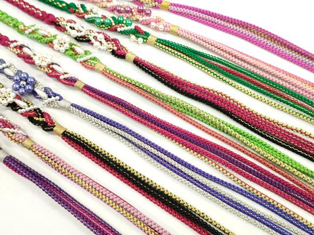 平和屋着物●和装小物 振袖用飾り付き帯締め１０本セット パール 花 金銀糸 逸品 CAAX8198ju