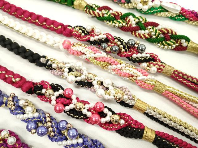 平和屋着物●和装小物　振袖用飾り付き帯締め１０本セット　パール　花　金銀糸　逸品　CAAX8205ju