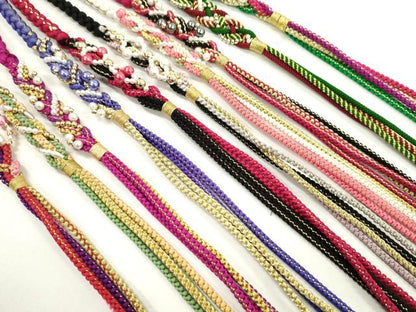 平和屋着物●和装小物　振袖用飾り付き帯締め１０本セット　パール　花　金銀糸　逸品　CAAX8205ju
