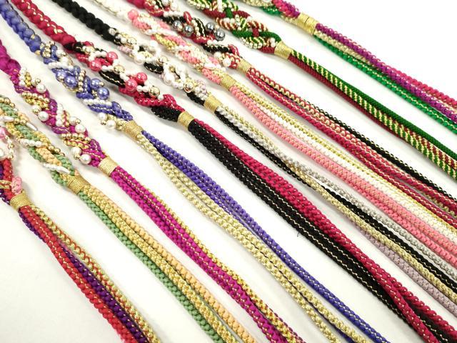 平和屋着物●和装小物　振袖用飾り付き帯締め１０本セット　パール　花　金銀糸　逸品　CAAX8205ju