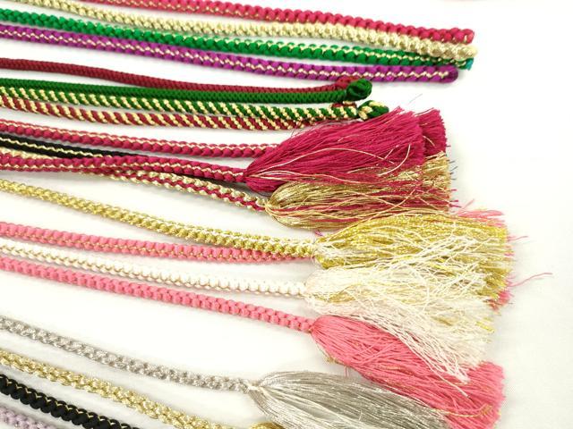 平和屋着物●和装小物　振袖用飾り付き帯締め１０本セット　パール　花　金銀糸　逸品　CAAX8205ju