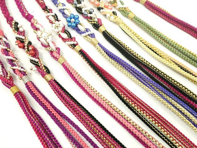 平和屋着物●和装小物 振袖用飾り付き帯締め１０本セット パール 花 金銀糸 逸品 CAAX8207ju