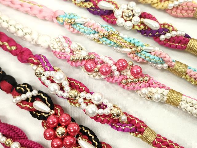 平和屋着物●和装小物　振袖用飾り付き帯締め１０本セット　パール　花　金銀糸　逸品　CAAX8208ju