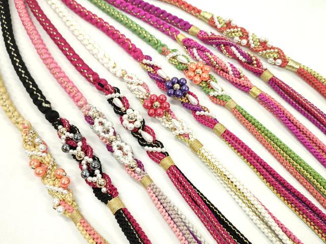 平和屋着物●和装小物 振袖用飾り付き帯締め１０本セット パール 花 金糸 逸品 CAAX8210ju