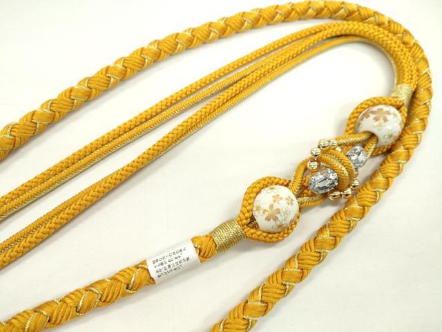 平和屋着物●和装小物　振袖用帯締め　飾り付き　飾り玉　ビジュー　山吹色　金糸　撚り房　逸品　未使用　CAAX8319ju