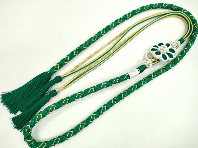 平和屋着物●和装小物 振袖用帯締め 飾り付き つまみ細工 パール 花 金糸 撚り房 逸品 未使用 CAAX8335ju