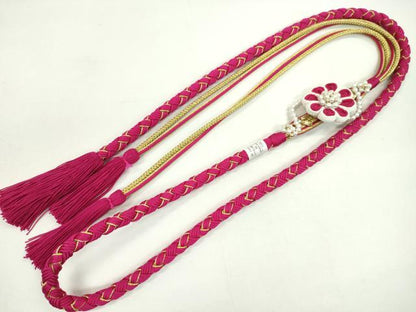 平和屋着物●和装小物　振袖用帯締め　飾り付き　つまみ細工　パール　花　金糸　撚り房　逸品　未使用　CAAX8337ju