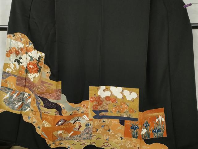 平和屋着物■豪華黒留袖　駒刺繍　松竹梅飛鶴花籠文　金彩　正絹　逸品　CAAX8494dy