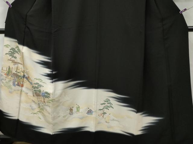 平和屋着物■豪華黒留袖　寿光織　人物風景文　金糸　正絹　逸品　CAAX8531dy