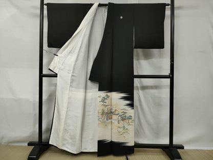 平和屋着物■豪華黒留袖　寿光織　人物風景文　金糸　正絹　逸品　CAAX8531dy