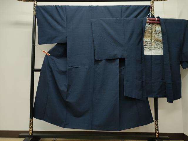 平和屋着物●男性 紬 アンサンブル 濃紺地 正絹 逸品 CAAX8539dy