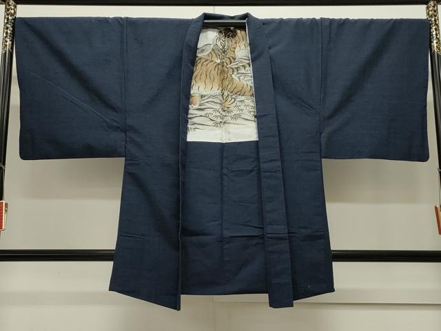 平和屋着物●男性 紬 アンサンブル 濃紺地 正絹 逸品 CAAX8539dy