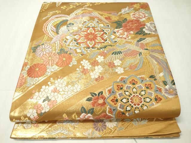 平和屋着物▼六通柄袋帯　唐織　昇華格天井瑞鳳文　金糸　正絹　逸品　CAAX8756dy