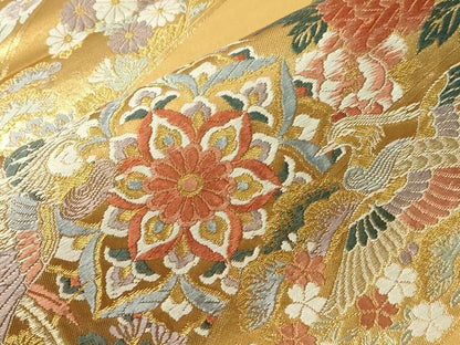 平和屋着物▼六通柄袋帯　唐織　昇華格天井瑞鳳文　金糸　正絹　逸品　CAAX8756dy