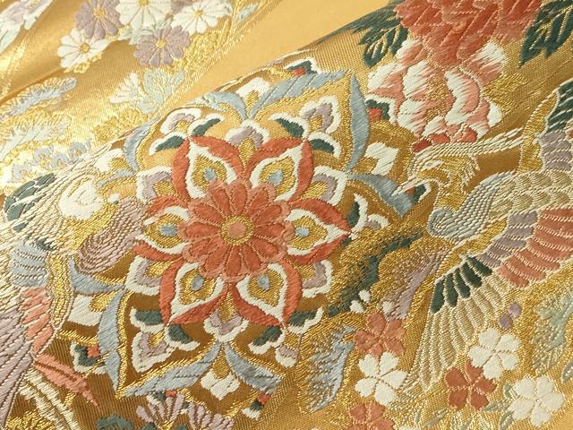 平和屋着物▼六通柄袋帯　唐織　昇華格天井瑞鳳文　金糸　正絹　逸品　CAAX8756dy