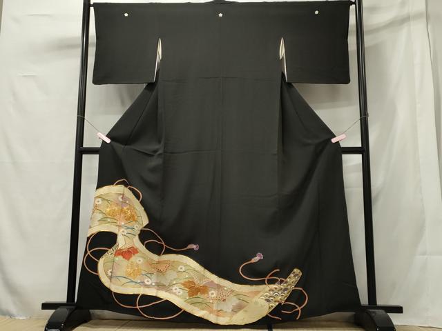 平和屋着物■豪華黒留袖 駒刺繍 五三桐芝花文 暈し染め 金彩 正絹 逸品 CAAX8855oy