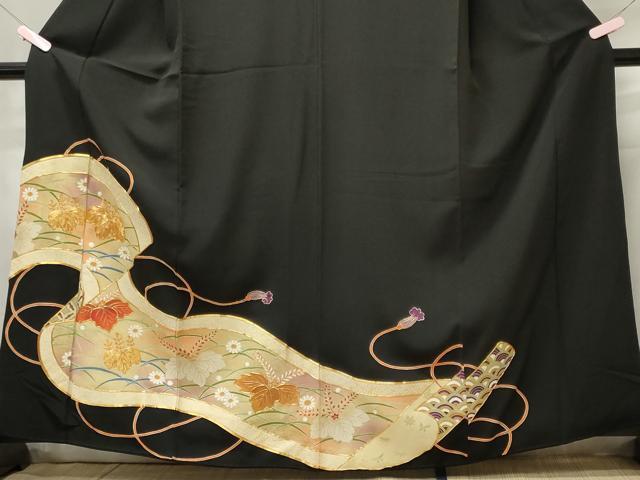 平和屋着物■豪華黒留袖 駒刺繍 五三桐芝花文 暈し染め 金彩 正絹 逸品 CAAX8855oy
