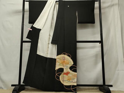 平和屋着物■豪華黒留袖 駒刺繍 五三桐芝花文 暈し染め 金彩 正絹 逸品 CAAX8855oy