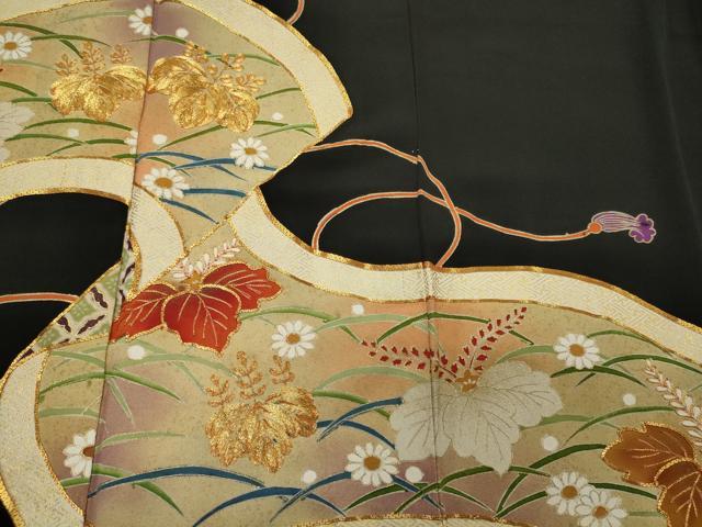 平和屋着物■豪華黒留袖 駒刺繍 五三桐芝花文 暈し染め 金彩 正絹 逸品 CAAX8855oy