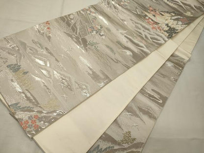 平和屋着物◎六通柄袋帯 錦麗山水絵図 全面プラチナ箔使用 二重箔 正絹 逸品 CAAX9160oy