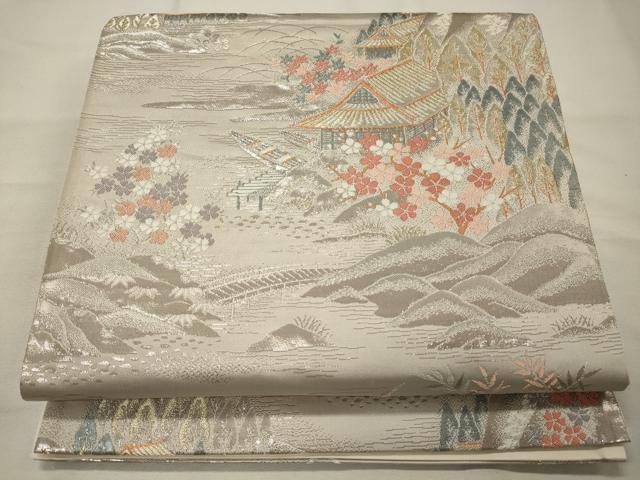 平和屋着物◎六通柄袋帯 錦麗山水絵図 全面プラチナ箔使用 二重箔 正絹 逸品 CAAX9160oy