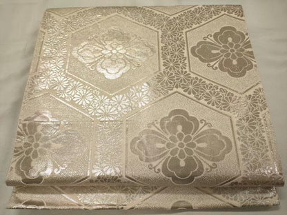 平和屋着物◎六通柄袋帯 菊亀甲花菱 銀糸 正絹 逸品 CAAX9166oy