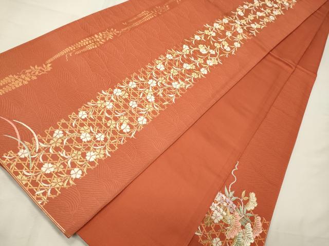 平和屋着物◎六通柄袋帯 駒刺繍 御所車花文 藤花房 金糸 正絹 逸品 CAAX9171oy
