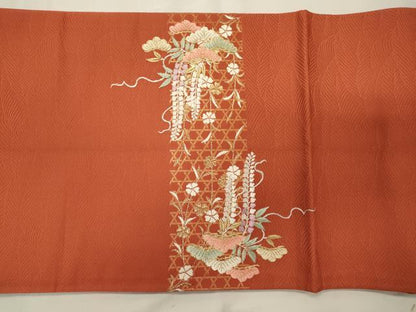 平和屋着物◎六通柄袋帯 駒刺繍 御所車花文 藤花房 金糸 正絹 逸品 CAAX9171oy