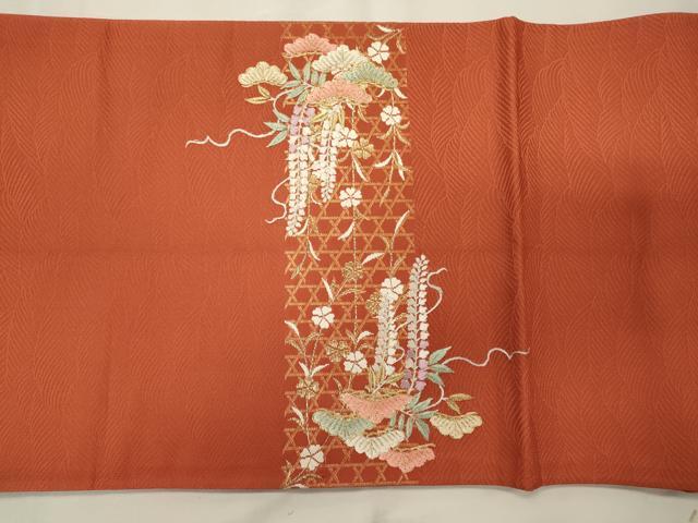 平和屋着物◎六通柄袋帯 駒刺繍 御所車花文 藤花房 金糸 正絹 逸品 CAAX9171oy