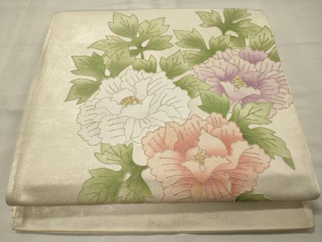 平和屋着物◎中国三大刺繍 総相良刺繍 太鼓柄袋帯 草花文 正絹 逸品 CAAX9172oy
