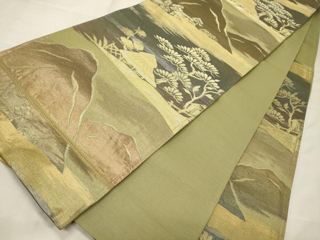 平和屋着物◎六通柄袋帯　遠山風景松文　金糸　正絹　逸品　CAAX9184oy