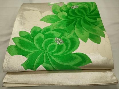 平和屋着物◎六通柄袋帯 唐織 菊 銀糸 正絹 逸品 CAAX9188oy