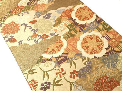 平和屋着物●佐賀錦　六通柄袋帯　唐織　吉祥花唐草文　金糸　正絹　逸品　CAAX9224yk