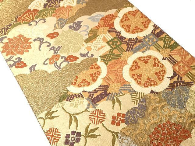 平和屋着物●佐賀錦　六通柄袋帯　唐織　吉祥花唐草文　金糸　正絹　逸品　CAAX9224yk