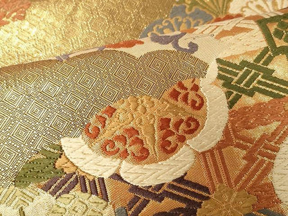 平和屋着物●佐賀錦　六通柄袋帯　唐織　吉祥花唐草文　金糸　正絹　逸品　CAAX9224yk