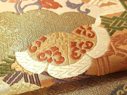 平和屋着物●佐賀錦　六通柄袋帯　唐織　吉祥花唐草文　金糸　正絹　逸品　CAAX9224yk