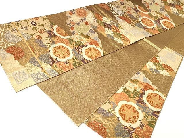 平和屋着物●佐賀錦　六通柄袋帯　唐織　吉祥花唐草文　金糸　正絹　逸品　CAAX9224yk