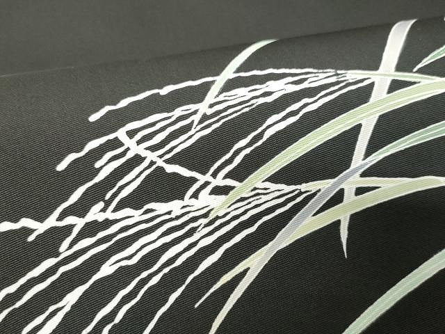 平和屋着物●塩瀬　九寸名古屋帯　友禅　作家物　満月　枝笹文　黒地　正絹　逸品　未使用　CAAX9231yk
