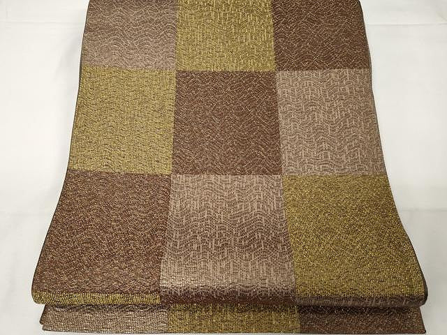 平和屋着物●六通柄袋帯 市松文 金糸 正絹 逸品 CAAX9241yk