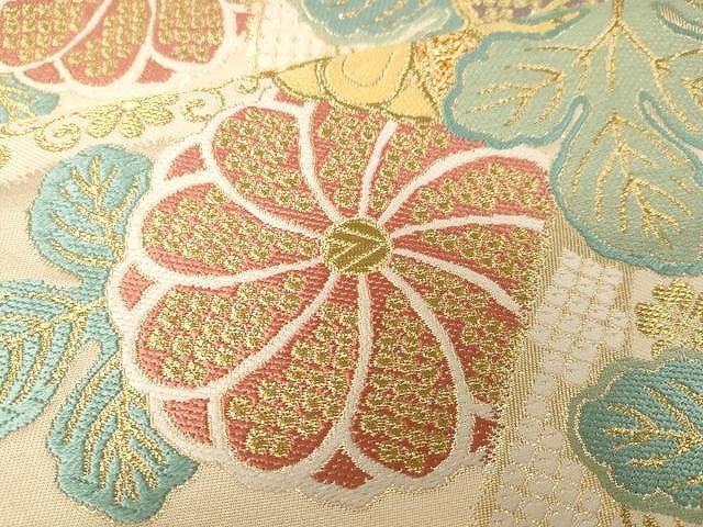 平和屋着物●六通柄袋帯 唐織 立枠菊図文 金糸 正絹 逸品 CAAX9244yk