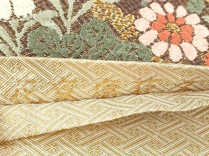 平和屋着物●佐賀錦 六通柄袋帯 唐織 花東唐花文 金糸 正絹 逸品 CAAX9245yk