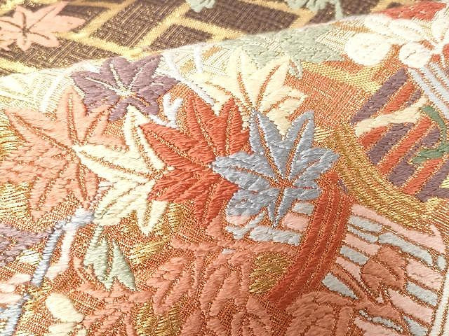 平和屋着物●佐賀錦 六通柄袋帯 唐織 花東唐花文 金糸 正絹 逸品 CAAX9245yk