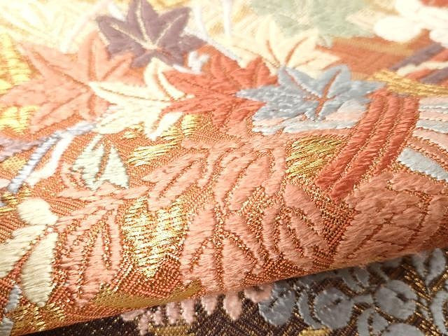 平和屋着物●佐賀錦 六通柄袋帯 唐織 花東唐花文 金糸 正絹 逸品 CAAX9245yk