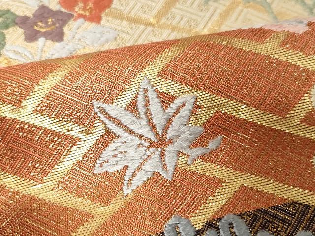 平和屋着物●佐賀錦 六通柄袋帯 唐織 花東唐花文 金糸 正絹 逸品 CAAX9245yk
